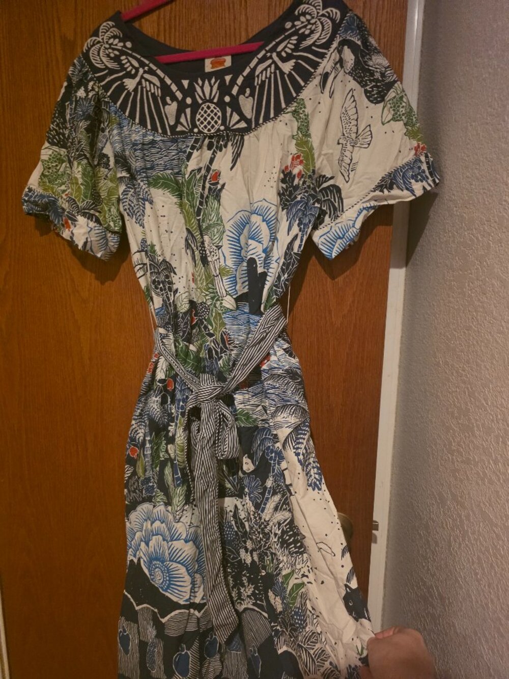 Farm Rio Tropical Jungle Print Maxi Dress Size XL | Blue White Toucan Print